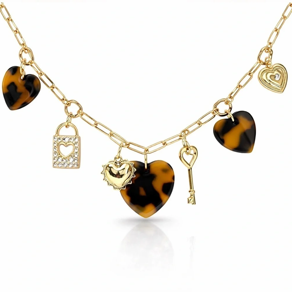 Gold and Brown Heart Charm Necklace